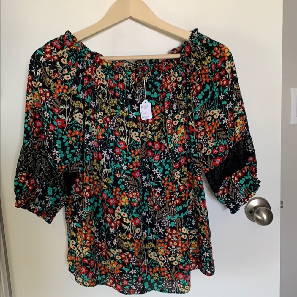3/4 sleeve floral print blouse